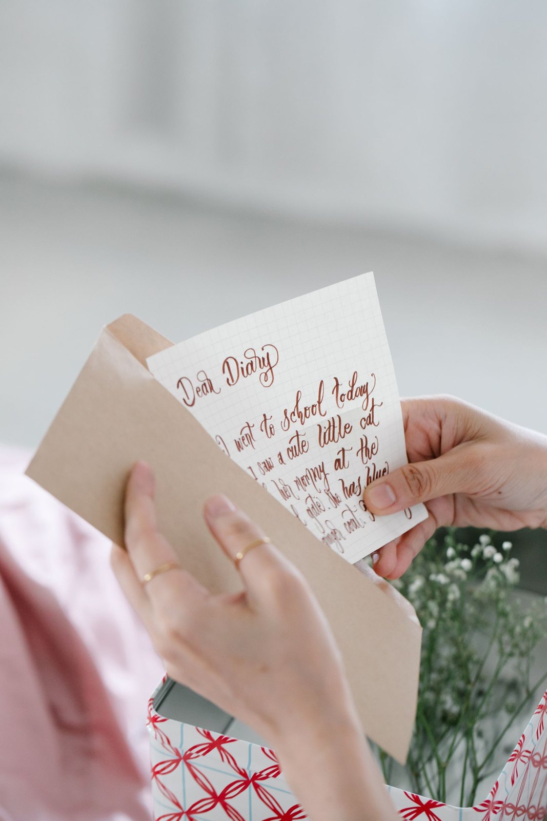 Hands taking a handwritten letter from its envelope